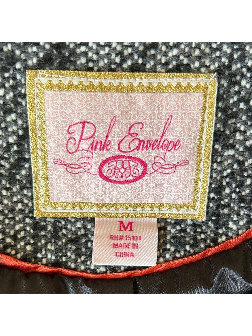 Pink Envelope Black and WhiteTweed Pea Coat size M - Picture 10 of 12
